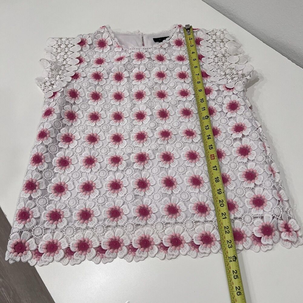 J Crew White Coral Pink Floral Crochet Short Sleeve Blouse Small Spring Easter - Picture 7 of 7